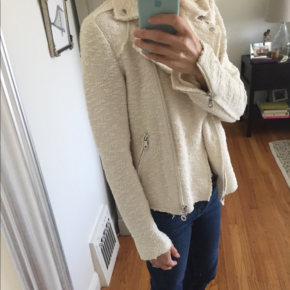 Rebecca Taylor Moto Boucle Jacket in Cream.